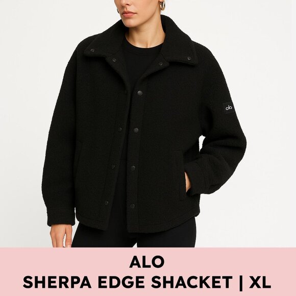 Alo Sherpa Edge Shacket Black Oversized Cozy Streetwear Layer Jacket XL - Picture 1 of 12